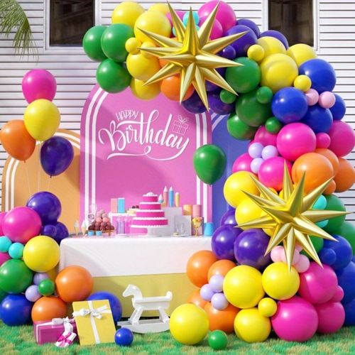 140 Pcs Blue Summer Party Balloon Kit with Aluminum Film of Exploding Star for Birthdays, Anniversaries, Graduations