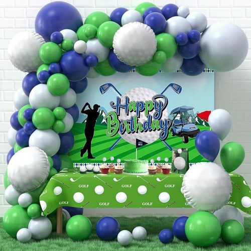 130pcs Golf Party Birthday Balloon Set Suitable for Golf Foil Balloon Adult Golf Theme Sports Competition Theme Party Decoration