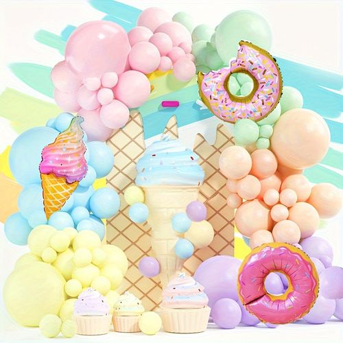 134pcs Donut Balloon Set Pink Yellow Blue Purple Latex Balloon Birthday Party Decoration Balloon Holder Kit Balloon Decoration
