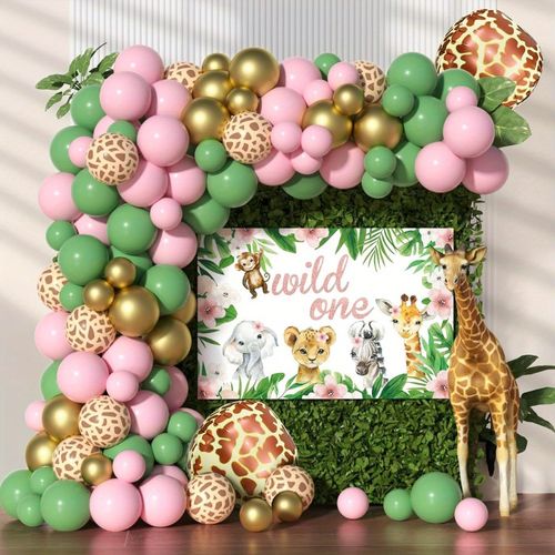 130pcs Pink Green Jungle Theme Animal Balloon Set for Birthday Party Shower Anniversary Wedding Ball Party Decoration