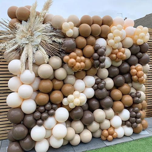 113PCS Brown Coffee Theme Birthday Balloon Garland Arch Set Suitable for Wedding Anniversary, Birthday Party Room Decoration