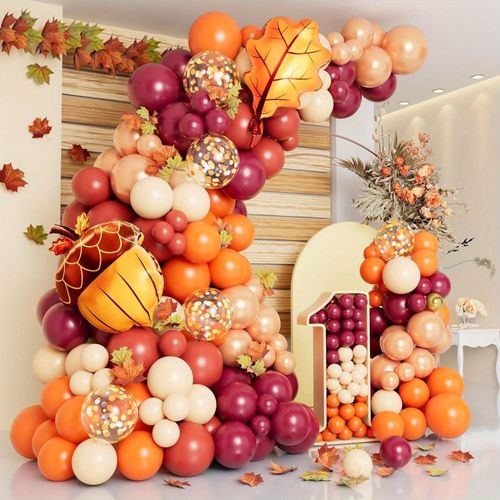141pcs Fall Balloon Wreath Arch Kit - Suitable for Thanksgiving, Birthday, Bachelor Party, Graduation Ceremony Decoration