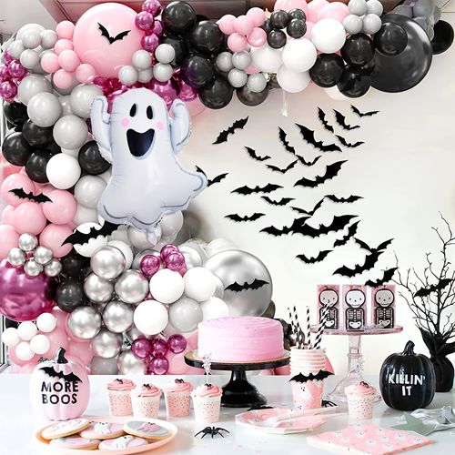 175pcs Halloween Balloon Arch Set Black Bat BOO Ghost Party Decoration Pumpkin Orange Balloon Spider Ghost Party Decoration