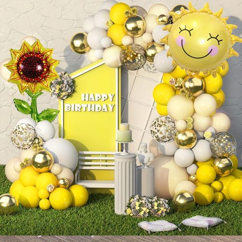 112pcs Sunflower Sun Balloon Set Suitable for Birthday Party, Anniversary, Wedding, Graduation Ceremony Decoration