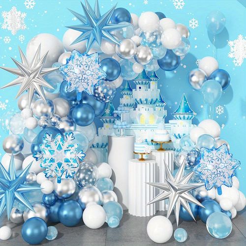 124pcs Snow and Ice themed Balloon GarlandSet Large snow foil balloon Birthday Anniversary Mitzvah Ball and seasonal decorations