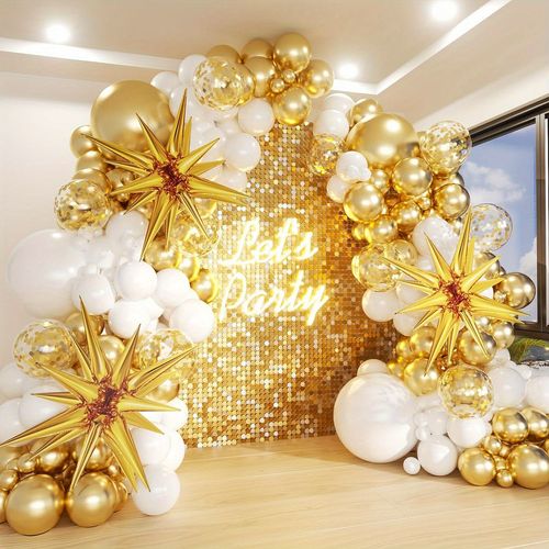 135pcs white and gold balloon garland arch kit for birthday parties, anniversaries, weddings, indoor and outdoor decorations