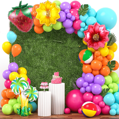 144pcsTropical HawaiianBalloon Arch Garland Set,Summer Hawaiian Balloon Birthday Decoration,Hawaiian Beach Pool Party Decoration