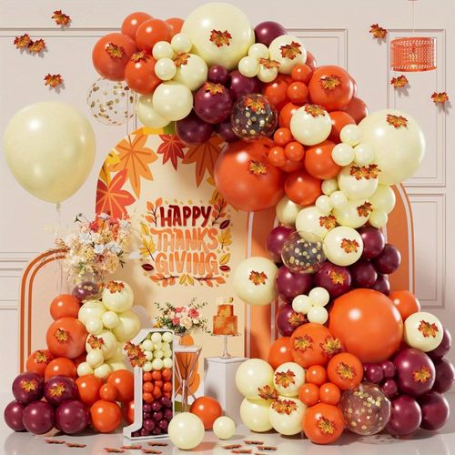 193PCS Fall Themed Parties Decorated with Balloons and Maple Leaf Decorations for Dances, Cocktail Parties and Thanksgiving