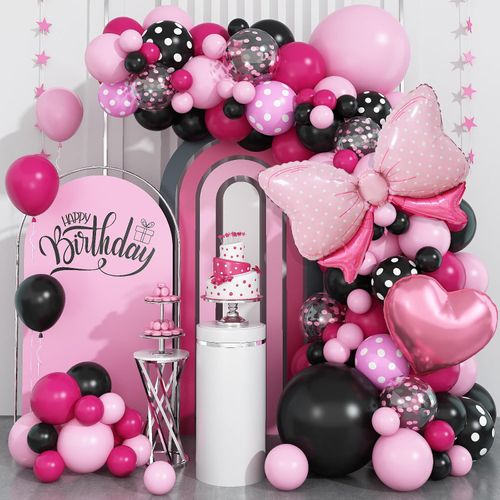 Balloon Arch Set Pink Bow Black Balloon Different Occasions Can Be Used Birthday Party Large Party Theme Decoration