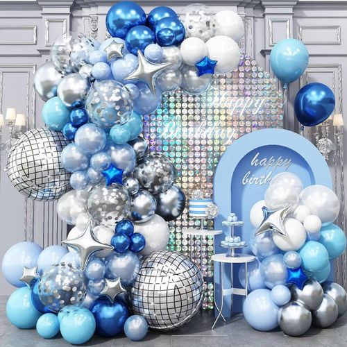141pcs Blue Balloon Arch Kit 22 Disco Foil Balloon 80's Disco Party Decoration Birthday Graduation Anniversary Decoration