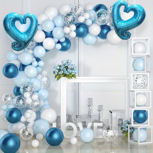 129pcs Light Blue Hooked Star Birthday Balloon Set, Suitable for Engagement, Birthday, Wedding Party Decoration, Wreath Arch Set