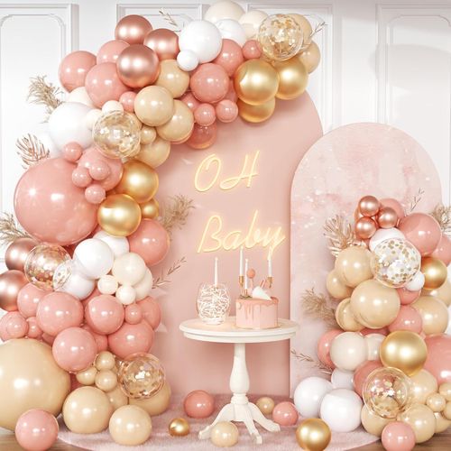 Pink Balloon Arch Set Rose Gold Balloon Vintage Grey Pink Pale Orange Suitable Shower Wedding Bridal Shower Birthday Decoration