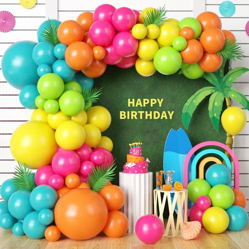 Summer Tropical Balloon Arch Set Rainbow Balloon Garland Set Perfect for Hawaiian Pool Party Decorations
