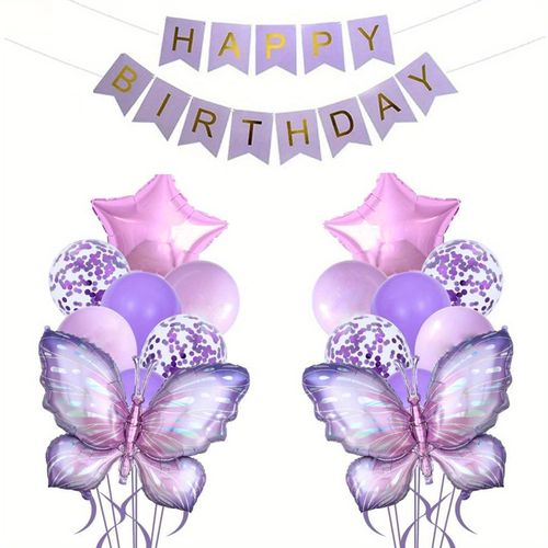 86pcs Butterfly themed balloon set Birthday Flag Pentacle Balloon Birthday anniversary wedding indoor and outdoor decoration
