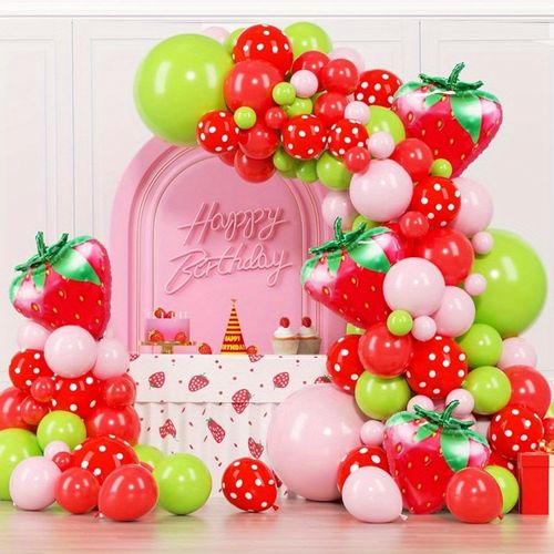 139pcs Fruit Party Balloon Flower Ring Arch Set Strawberry Berry First Theme Shower Birthday Party Summer Party Decoration