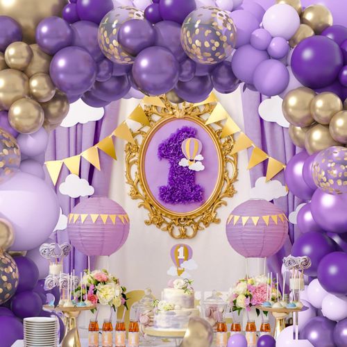 Butterfly Dark Purple Gold Lavender Metallic Light Pastel lilac Confetti Balloons for Birthday Baby Shower Wedding Decorations