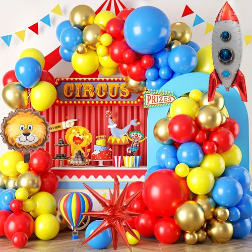 127PCS Circus Animal Balloon Arch Kit,Lion Rocket Aluminum Film Balloon Suitable for Birthday Party Carnival Decoration Supplies