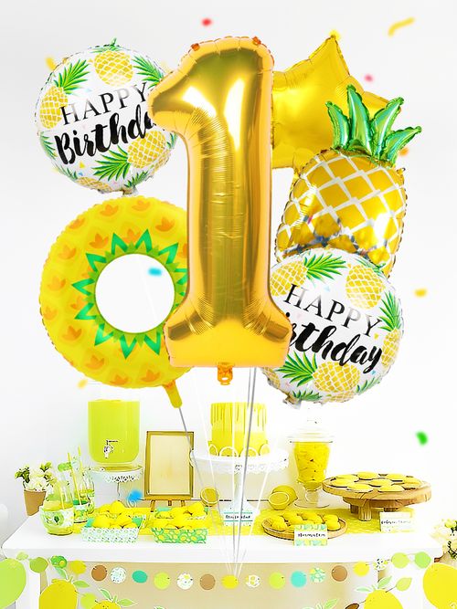 6pcs 32 inch numbers 0-9 pineapple aluminum film balloons Hawaiian party tropical fruit decoration summer cool birthday party