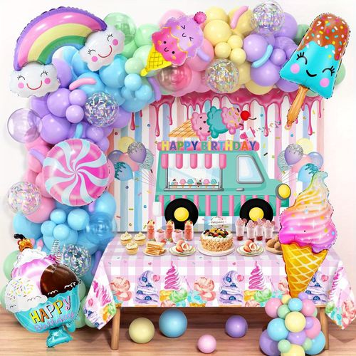 Ice Cream Party Balloon Arch Kit -124 Pieces, for Birthdays, Graduations, Theme Celebrations, Universal Holiday Decorations,