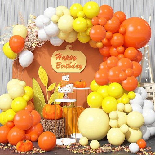 132PCS Orange Balloon Garland Arch Set, Autumn Party, Thanksgiving Holiday, Birthday Party, Indoor and Outdoor Decoration