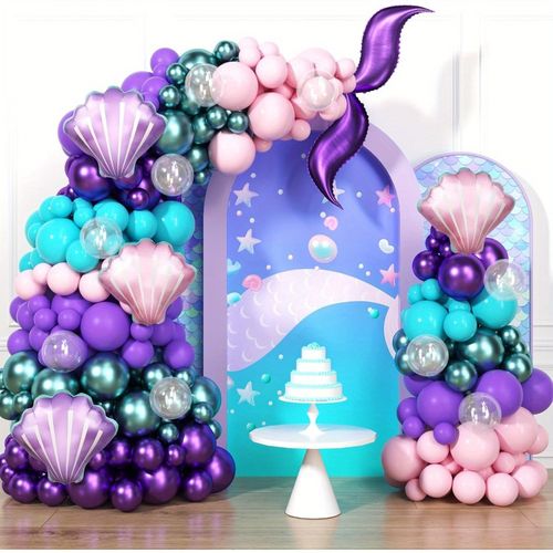 139pcs Mermaid Tail Balloon Arch Kit for Birthday Parties Bridal Showers Valentine's Day Summer Celebrations Decorating Supplies