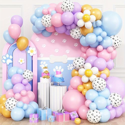 140pcs Rainbow Balloon Garland Set, Assorted Latex Balloons for Birthdays, Weddings, Anniversaries and Dog Themed Parties