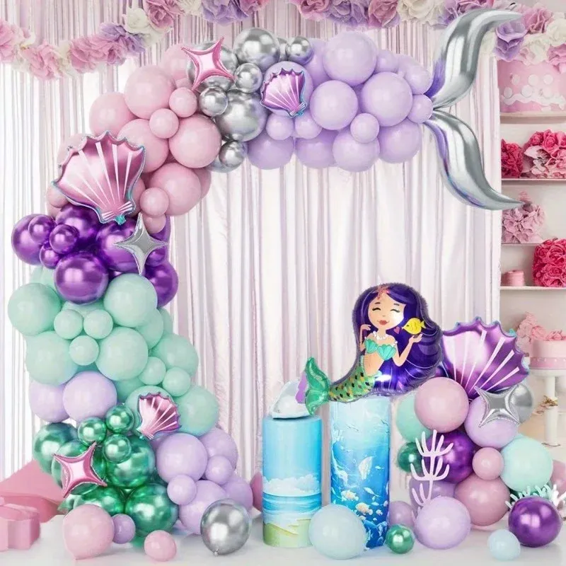 128pcs Mermaid Balloon Wreath Arch Set Marine Theme Birthday Festival Mother's Day Wedding Decoration Photography Posing Props