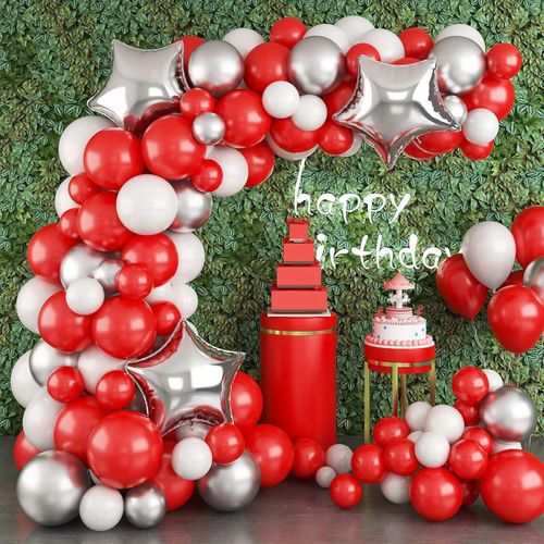 100pcs Balloon Wreath Set Silver Star Balloon Birthday Party Wedding Anniversary Mother's Day, Indoor and Outdoor Decorations