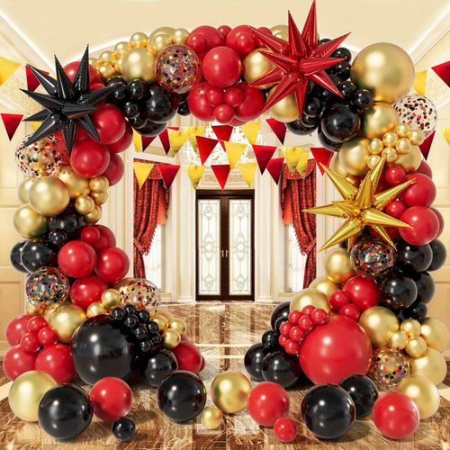 131pcs Red and gold balloon garland Arch Kit Exploding Star Balloon Birthday Graduation Bachelor Party Commercial celebration