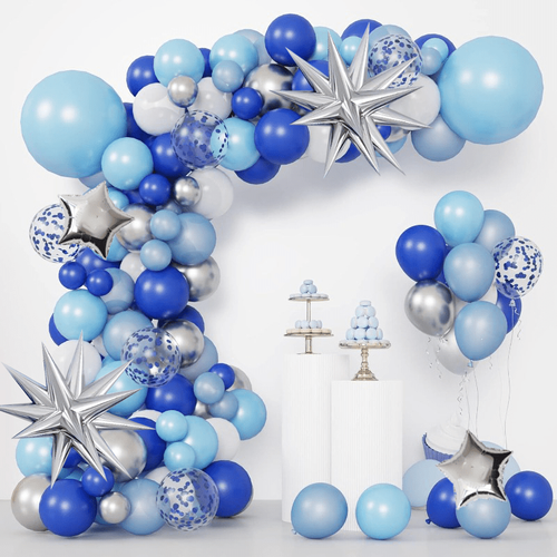 139pcs Blue Balloon Wreath Arch Kit, Exploding Star and Pentagram Balloons, Birthday Parties, Friends Parties and Weddings
