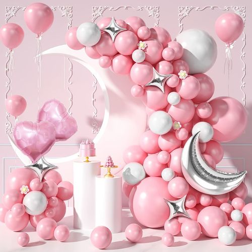 93pcs pink and white Balloon Arch garland kit for Valentine's Day, birthday party, wedding and proposal background decoration