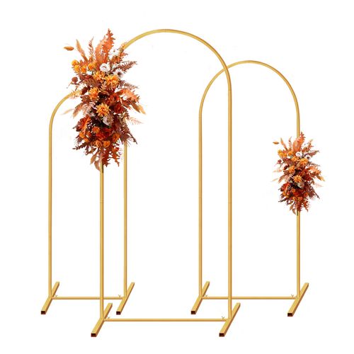 Arch Backdrop Stand, Set of 3 Gold Metal Arch Stand Wedding Arch Frame Square Balloon Arch Stand for Birthday Party Baby Shower
