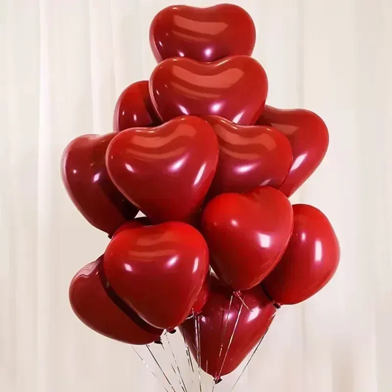 10 inch Luxury Wedding Balloons - Double Layer Heart Shape in Pomegranate Red | High-Quality Latex for Long-Lasting Float