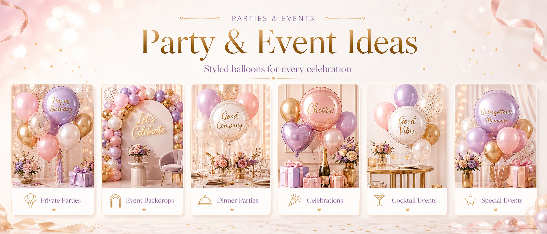Personalise party balloons with name, logo, text, photo, theme and colour for custom event styling