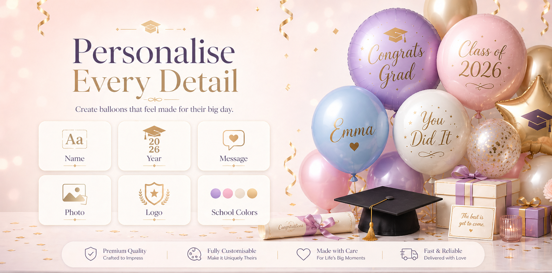 How to create graduation balloons with a five step custom balloon ordering process
