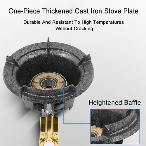 Gas Stove 1 Burner,25KW Liquefied Gas Stove,Black Cast Iron Pot Rack with Knob,with Flameout Protection Device,Suitable for Home and Commercial Use(37cm)