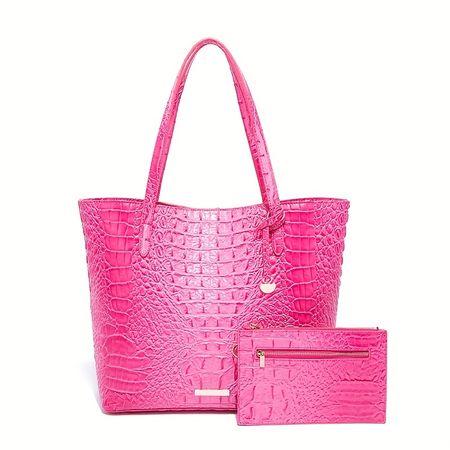 2pcs Crocodile Pattern Large Capacity Tote Bag - Stylish PU Leather Shoulder Bag for Casual Commuters with Detachable Clutch Purse and Versatile Design