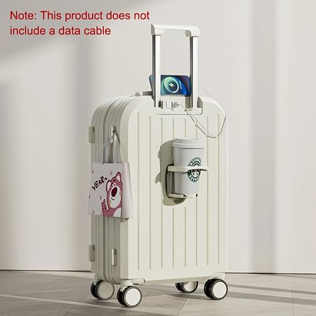 Spinner Wheels Travel Suitcase - Hard Shell Case with Cup Phone Holder, Multi-Functional, Versatile, and Durable for Outdoor Adventures, Casual Trips, and Business Travel - Stylish, Trendy, and Easy to Maneuver