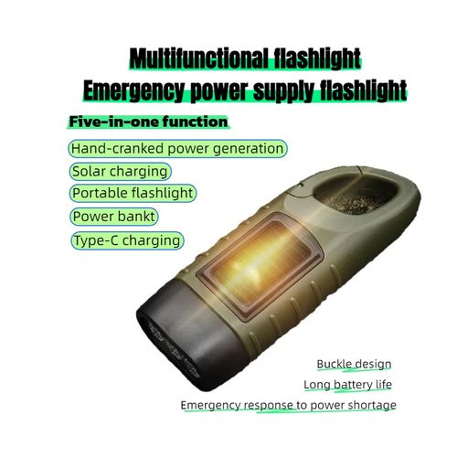 Five-in-one multi-functional solar energy & hand-cranked charging flashlight - emergency light - power bank