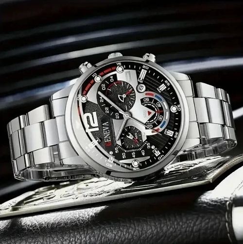 4pcs Men'S Fashion Stainless Steel Quartz Watch Set