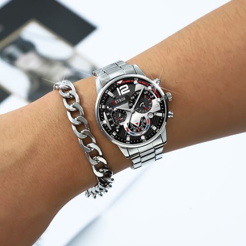 4pcs Men'S Fashion Stainless Steel Quartz Watch Set