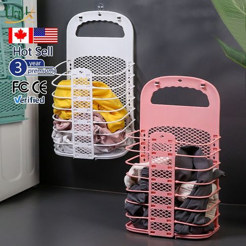 Hanging Plastic Space Save Laundry Hamper Collapsible Foldable Laundry Basket Wall-Hanging Foldable Bathroom Storage Basket