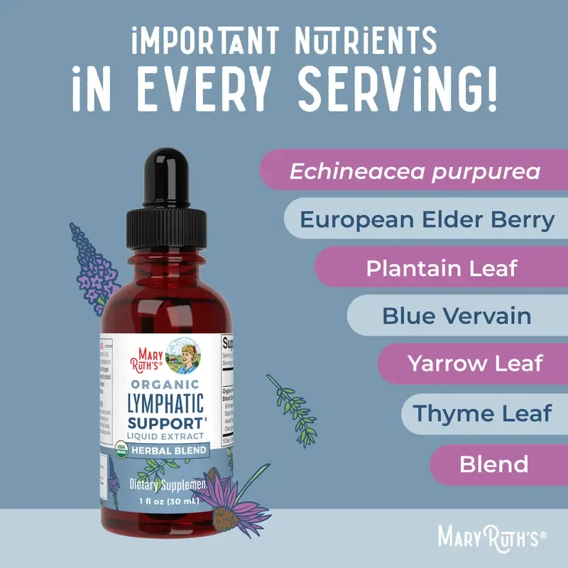 MaryRuth's Lymphatic Support Herbal Blend Liquid Drops - USDA Organic Lymphatic Cleanse - Echinacea & Elderberry - Blue Vervain - Vegan - 30 Servings