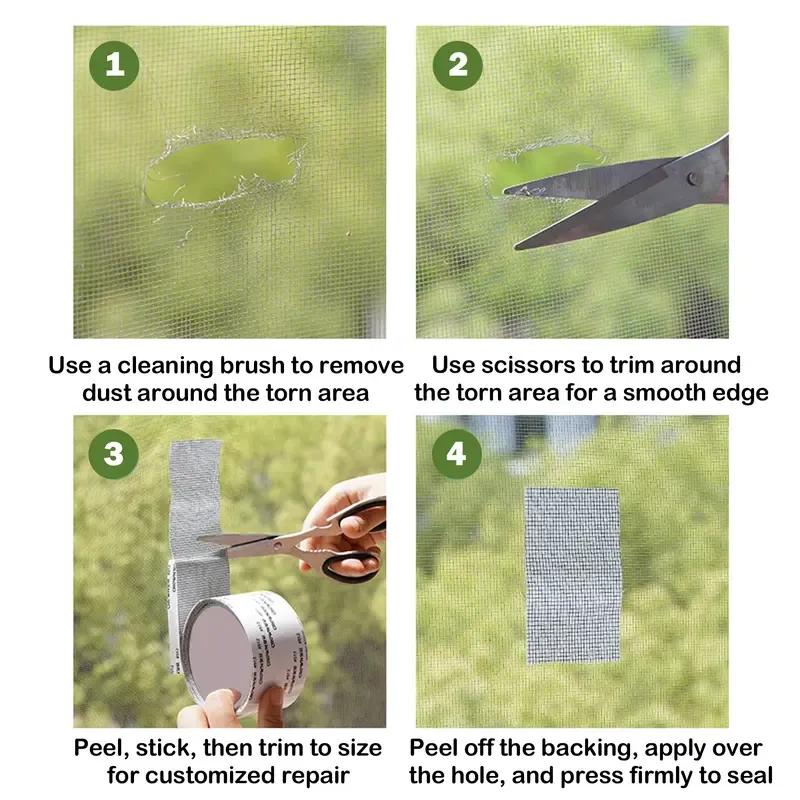 Window Screen Repair Tape, Adhesive Gray Screen Repair Strip, Durable Fiberglass Mesh Tape for Fixing Window and Door Screens