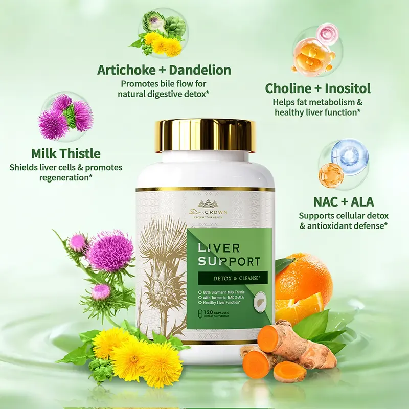 Dr. CROWN Liver Support Supplement for Detox & Cleanse with Milk Thistle, NAC, ALA & Turmeric - 120 Capsules