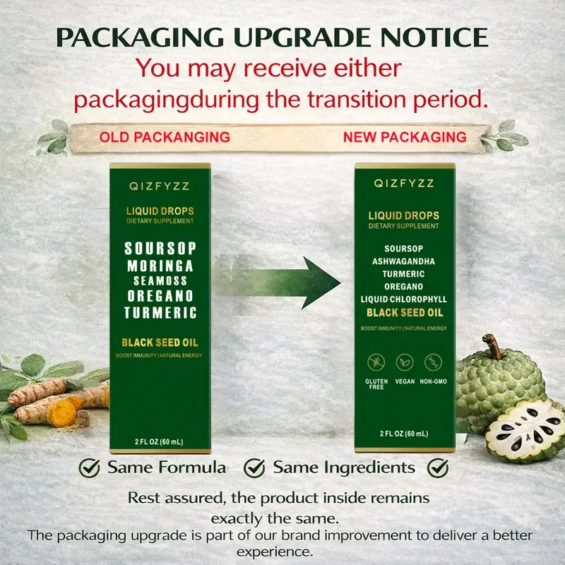 qizfyzz 10-in-1 Soursop Bitters Herbal Drops with Nori, Moringa, Turmeric, Oregano, Ashwagandha & Black Seed Oil | Vegan, Non-GMO Liquid Supplement | 2 fl oz