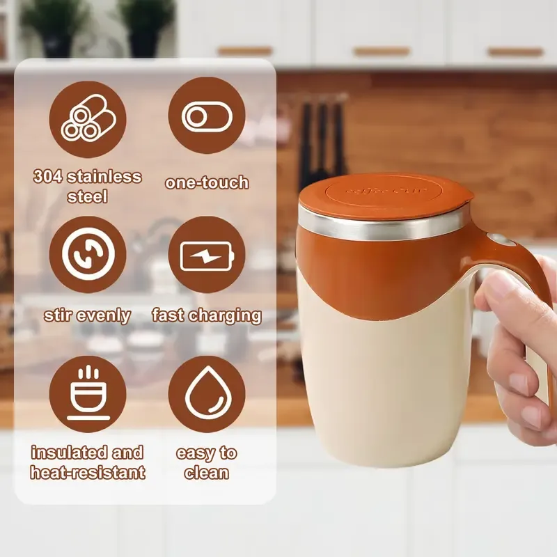 Automatic Magnetic Self Stirring Coffee Mug Rechargeable Stainless Steel Insulated Mixing Cup with Lid for Coffee Milk Tea Hot Chocolate and Protein Powder Christmas Gift