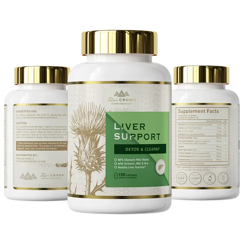 Dr. CROWN Liver Support Supplement for Detox & Cleanse with Milk Thistle, NAC, ALA & Turmeric - 120 Capsules