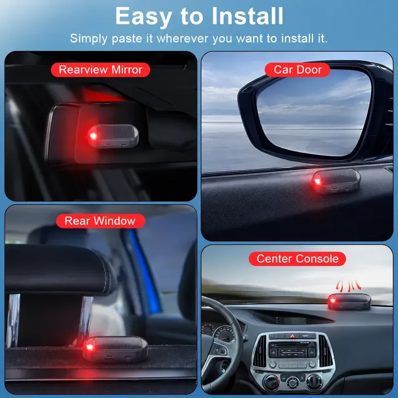 Solar Powered Fake Car Alarm Light, Auto Light Sensor LED Simulated Security Warning Flashing Light, No Wiring DIY Car Anti-Theft Dummy Alarm Lamp