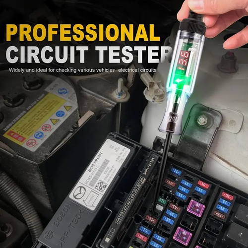 Automotive Digital LED Circuit Tester Diagnostic Tool - 5V-90V Voltage Check Tool with Extended Spring Wire, Bidirectional Light Tester, Compact Practical Design, Pen Tip Protector, Digital LED Display Clarity, Ideal for Automotive Checks